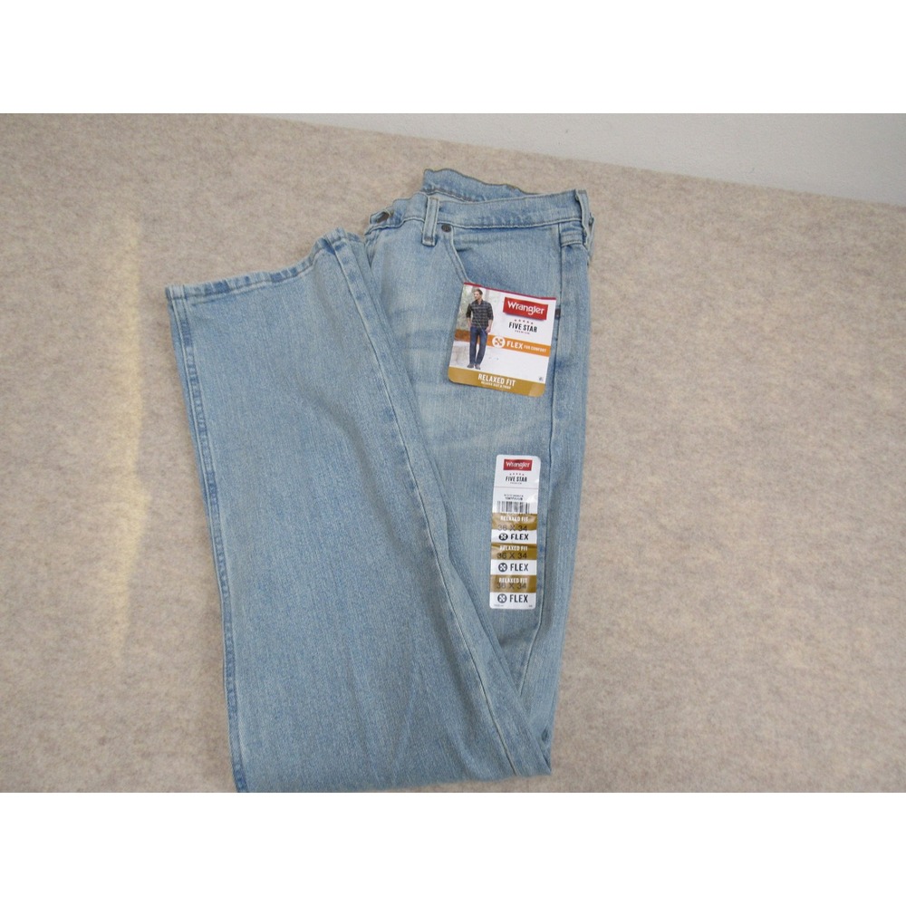 Wrangler Five Star Premium Relaxed Fit Flex Jeans Light Wash Blue 36x34 NEW